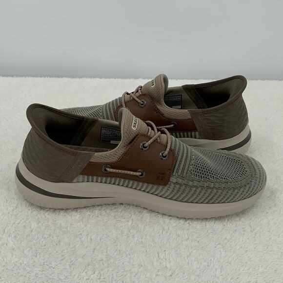 Skechers Slip Ins Shoes Mens 8.5 Taupe Brown Delson 3.0 Roth 210606 Memory Foam - Picture 1 of 11